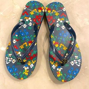 Tory Burch Navy Blue Polka Dot Flip Flops